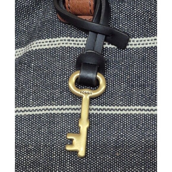 Fossil Gray White Striped Canvas Purse Bag Leather Trim & Adjustable Straps - Picture 3 of 9